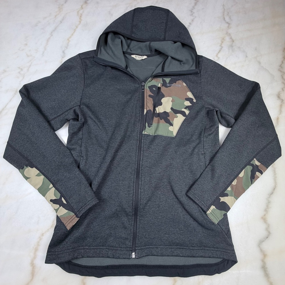 Simms Rogue Fleece Hoodie Mens Medium Hunter Gray Camo Fishing Jacket 5036